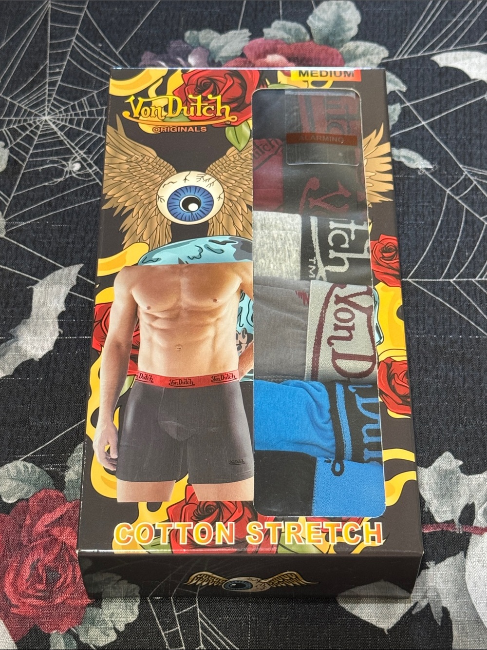 NWT VON DUTCH MENS COTTON STRETCH BOXER BRIEFS 6 PACK SZ MEDIUM 32-34 $72.00